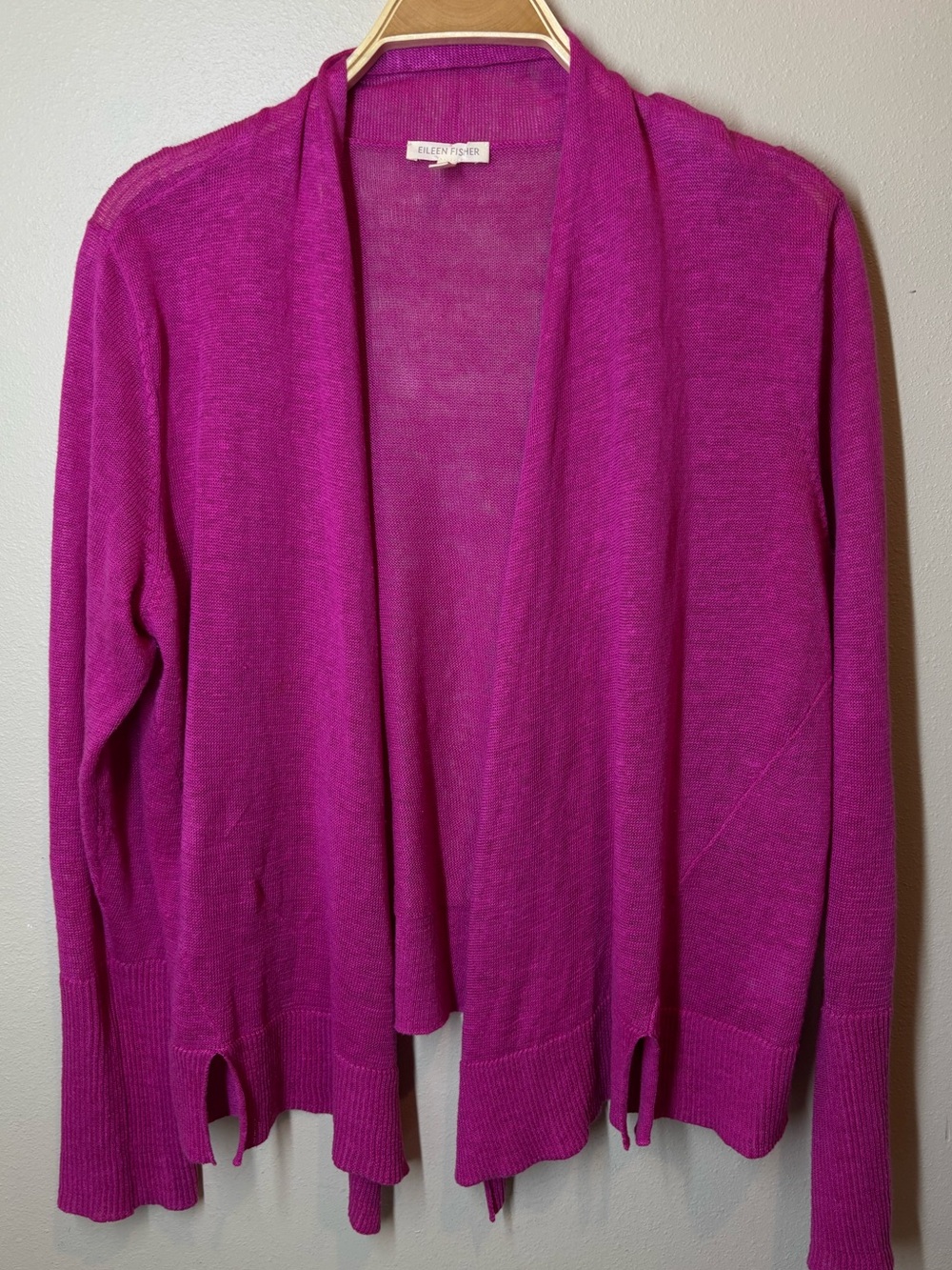 Eileen Fisher Open Front Women’s Cardigan Sweater - Fuchsia, 100% linen, Large